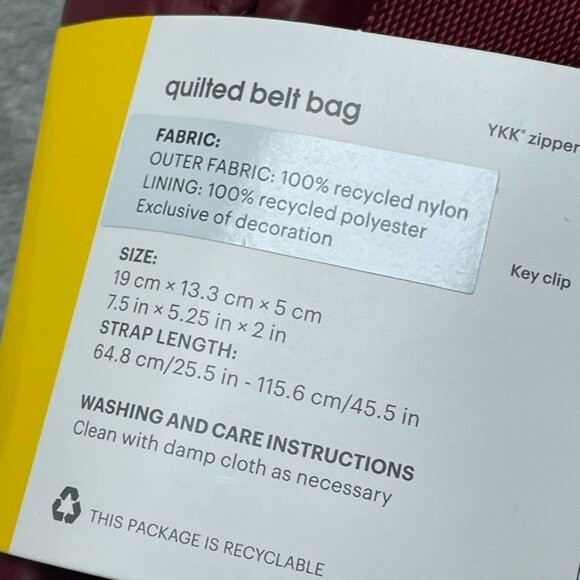 Quilted Belt Bag Unisex One Size Recycled Materials Burgundy Color d0640 - Picture 3 of 5